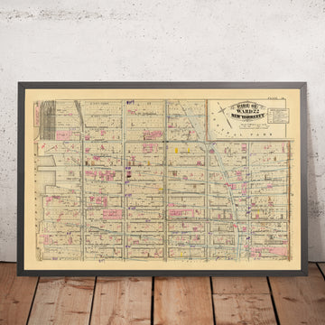 Old Map of Clinton, Ward 22, NYC, 1879: Hells Kitchen, Columbus Circle, Roosevelt Hospital, Central Park