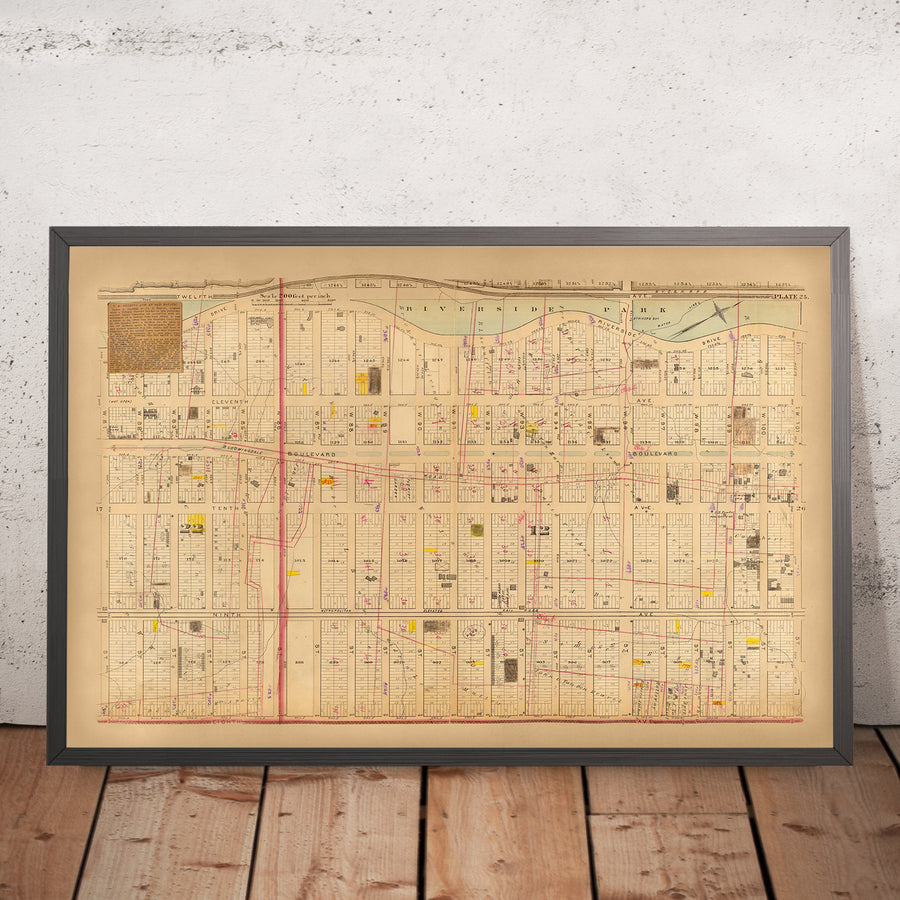 Mappa antica della Upper West Side, NYC, 1879: Riverside Park, da West 81st a West 101st Street 