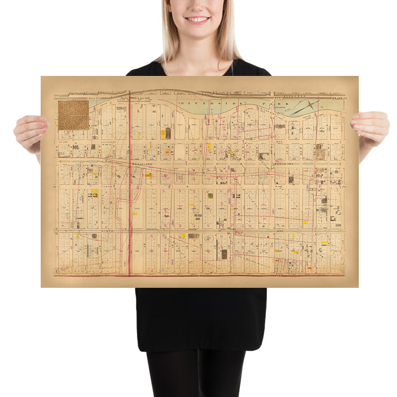 Mappa antica della Upper West Side, NYC, 1879: Riverside Park, da West 81st a West 101st Street 