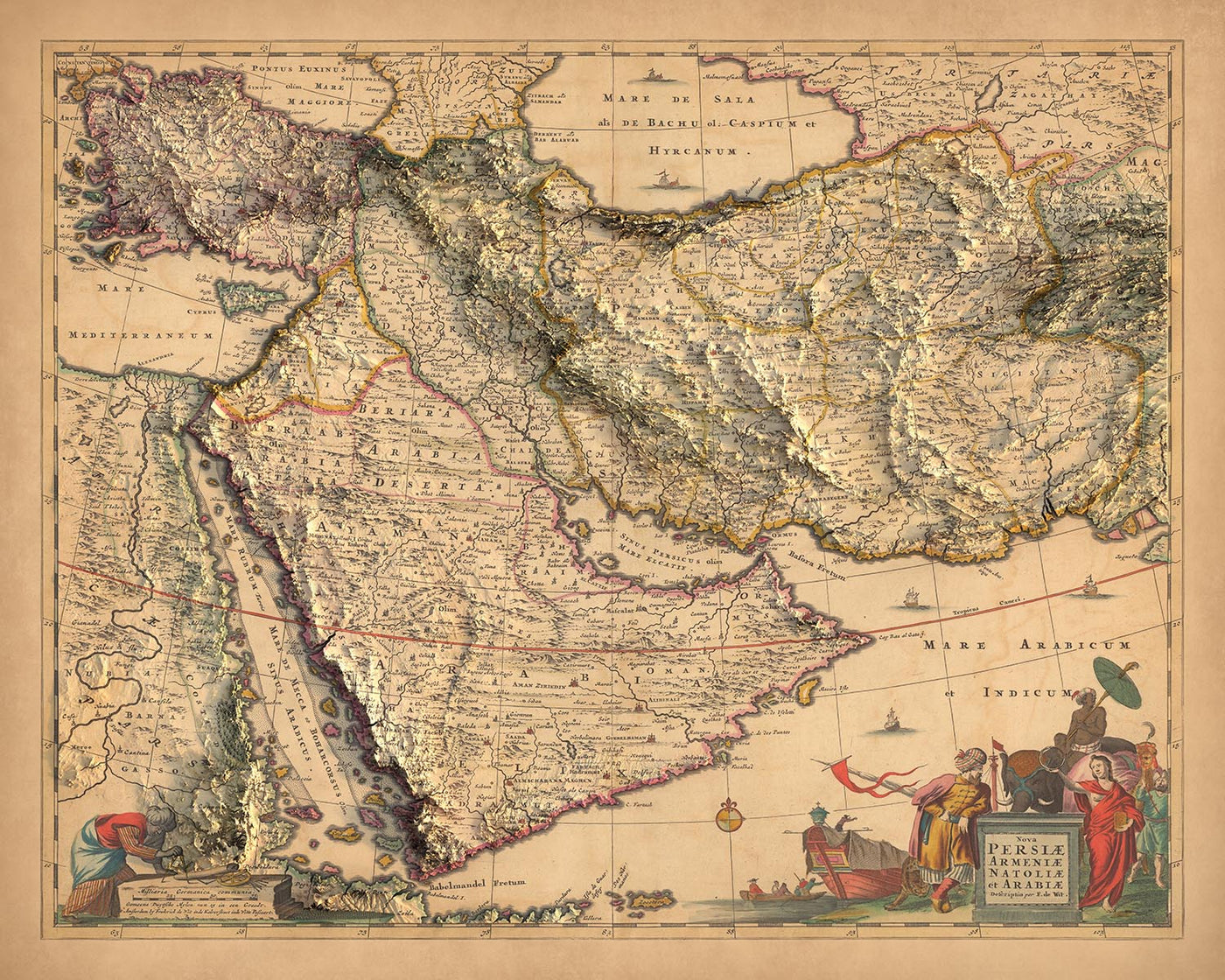 Old Map of Persia, Anatolia, Armenia, and Arabia by Visscher, 1690: Middle East, Amman, Tehran, Riyadh, King Salman Reserve