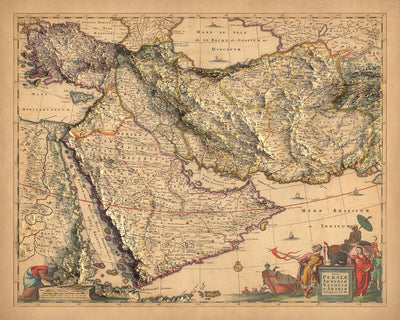 Old Map of Persia, Anatolia, Armenia, and Arabia by Visscher, 1690: Middle East, Amman, Tehran, Riyadh, King Salman Reserve