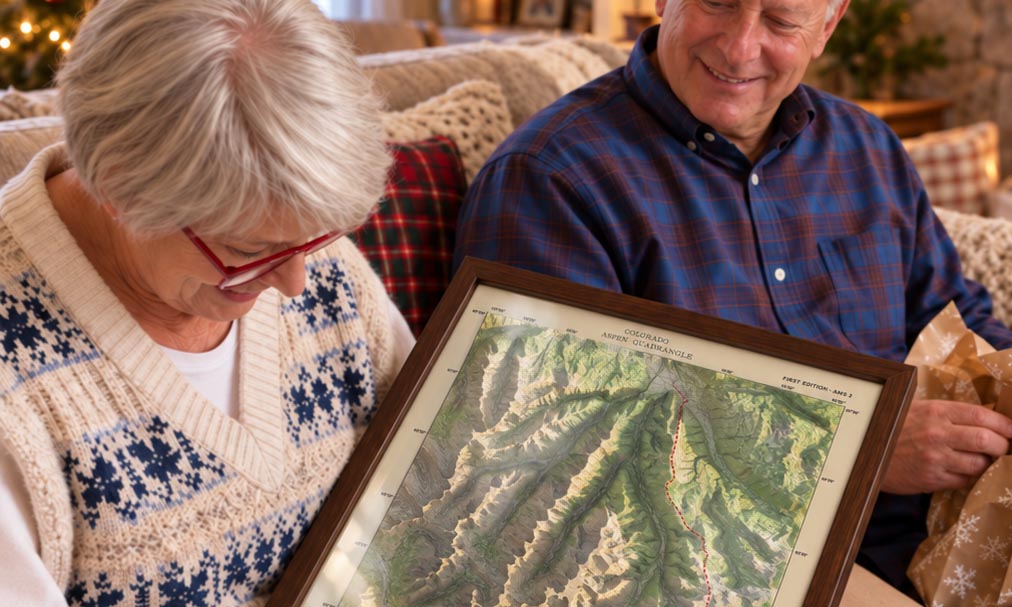 A couple enjoying their personalised historical map