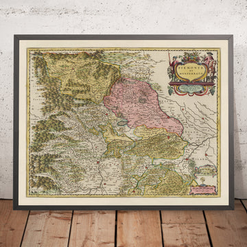 Antica mappa del Piemonte e del Monferrato, Italia di Joan Blaeu, 1665: Torino, Alessandria, Asti, Casale Monferrato, Vercelli 