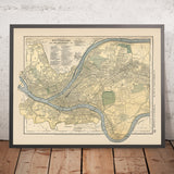 Mappa antica di Pittsburgh, 1891: Allegheny, East Liberty, Highland Park, Schenley Park, Fiume Monongahela 