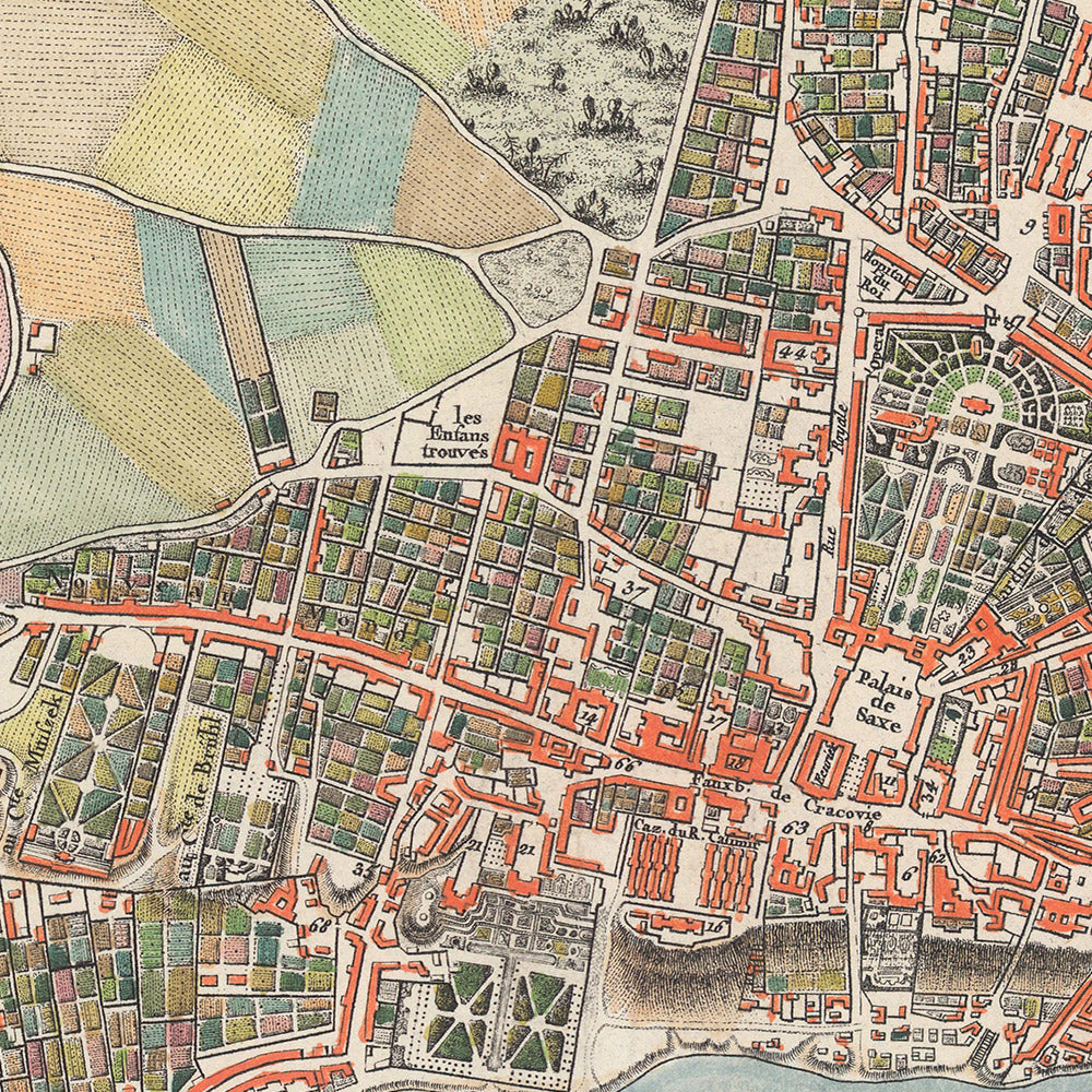 Ancienne carte de Varsovie par Rizzi Zannoni, 1772 : Vistule, Miodowa, Senatorska, Solec, Swietojanska