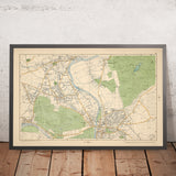 Mappa antica del sud-ovest di Londra, 1900: Bushy Park, Richmond Park, Ham Common, Kingston, Twickenham 