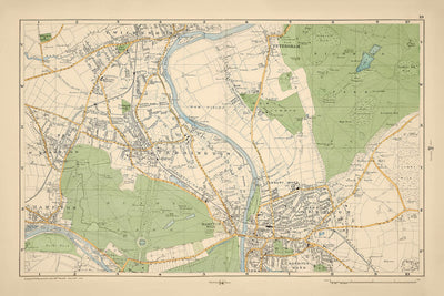 Ancienne carte de Londres, 1900 : Bushy Park, Richmond Park, Ham Common, Kingston, Twickenham