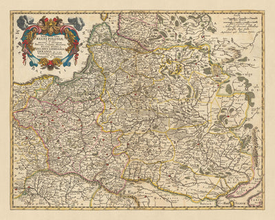 Alte Karte von Polen von Visscher, 1690: Warschau, Vilnius, Minsk, Wien, Kiew