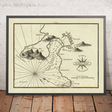 Antica mappa nautica di Portofino di Heather, 1802: Riviera Italiana, Villaggio, Forti, Fondali 