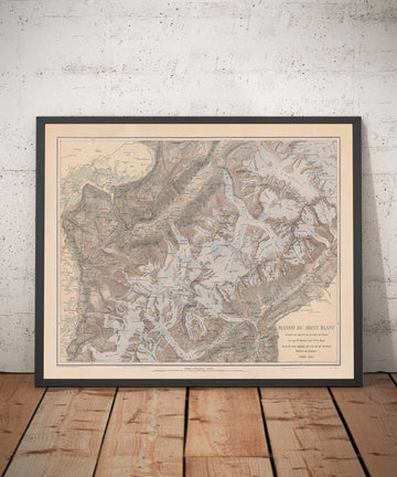 Ancienne carte du Massif du Mont Blanc en 1865 par Jean-Joseph Mieulet - Chamonix, Entreves, Les Houches, Saint-Nicolas de Veroce, Les Alpes
