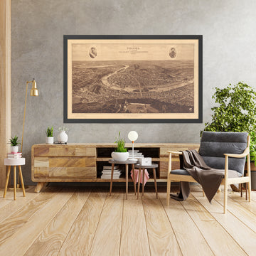 Old Birdseye Map of Prague by Mentor, 1926: Petrin Tower, Prague Castle, Mala Strana, Old Town, All Sokol Rally