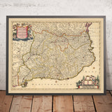 Vecchia mappa della Catalogna e del Rossiglione di Visscher, 1690: Barcellona, Tarragona, Girona, Perpignano, Pirenei 