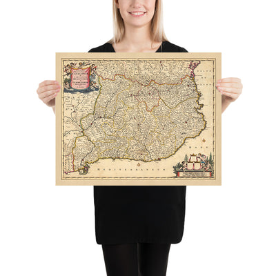 Alte Karte von Katalonien und Roussillon von Visscher, 1690: Barcelona, Tarragona, Girona, Perpignan, Pyrenäen
