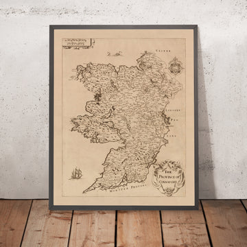 Ancienne carte du Connacht par Petty, 1685 : Galway, Leitrim, Mayo, Sligo, Roscommon 