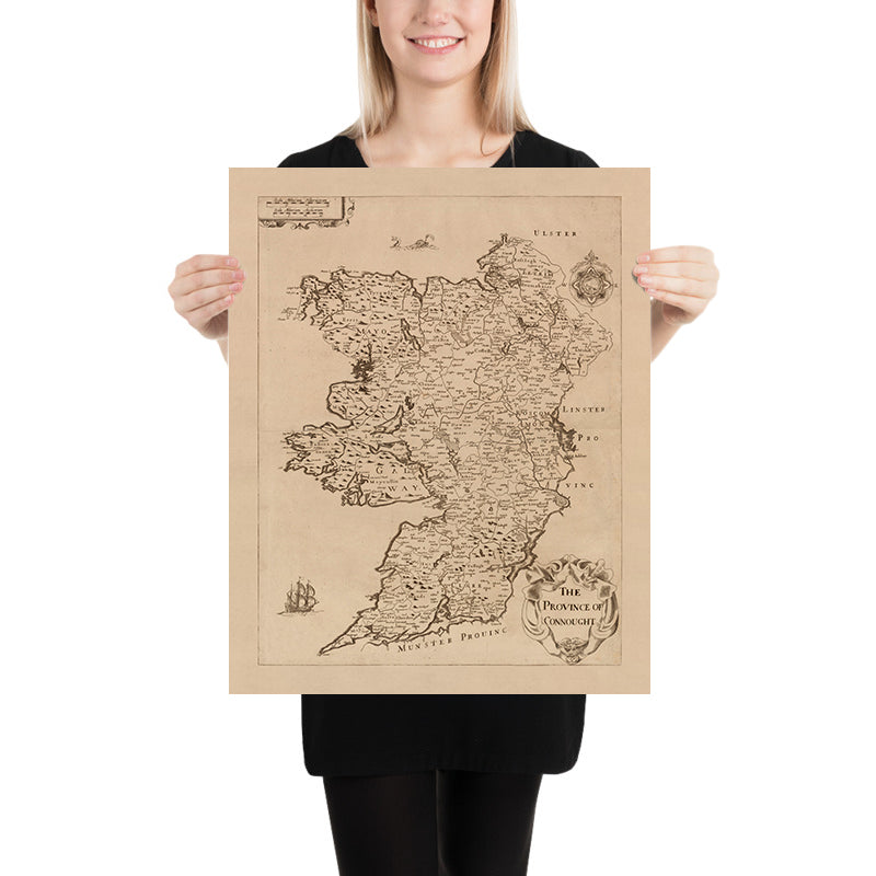 Old Map of Connacht by Petty, 1685: Galway, Leitrim, Mayo, Sligo, Roscommon
