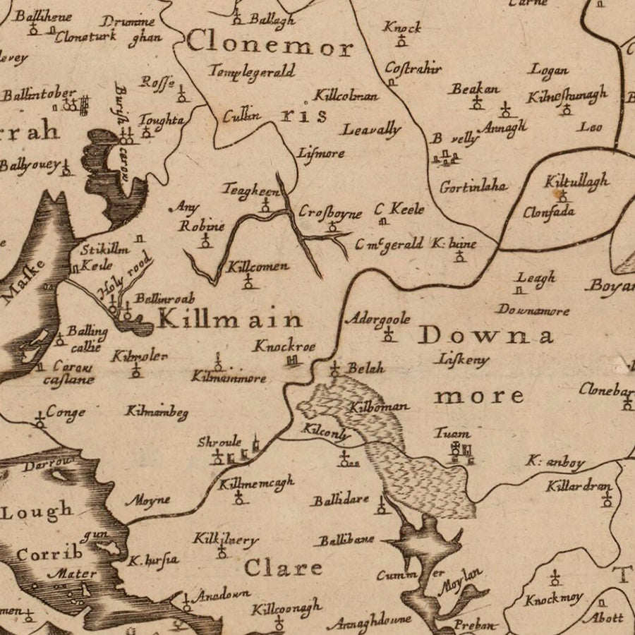 Old Map of Connacht by Petty, 1685: Galway, Leitrim, Mayo, Sligo, Roscommon