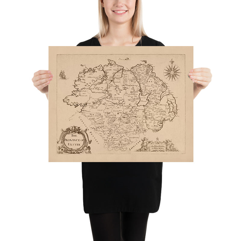 Old Map of Ulster by Petty, 1685: Armagh, Belfast, Londonderry, Donegal, Down, Antrim