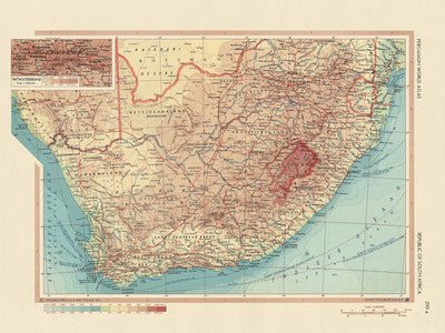 Alte Karte von Südafrika, 1967: Johannesburg, Kapstadt, Krüger-Nationalpark, Drakensberge, Sharpeville-Massaker