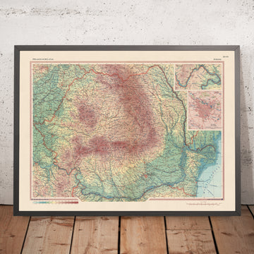 Mappa antica della Romania, 1967: Bucarest, Cluj-Napoca, Timișoara, Monti Carpazi, Fiume Danubio 