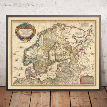 Alte Karte von Skandinavien und Nordeuropa von Visscher, 1690: Oslo, Stockholm, Helsinki, Riga, Kopenhagen 