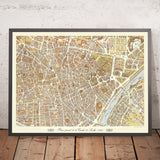 Mapa antiguo a vista de pájaro de Sevilla por Loeches y Navarro, 1964: Catedral, Alcázar, Plaza de Toros, Torre del Oro, Triana.