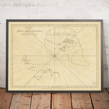 Old Naval Chart of Seychelles by Grenier, 1776: Mahe, Amirantes, Three Brothers, Seven Brothers, Seychelles Bank