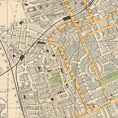 Mapa antiguo de Londres, 1900: Hyde Park, Kensington, Hammersmith, Museo de Historia Natural, Wormwood Scrubs