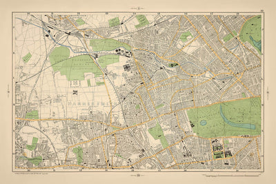 Mapa antiguo de Londres, 1900: Hyde Park, Kensington, Hammersmith, Museo de Historia Natural, Wormwood Scrubs