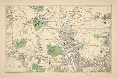 Mapa antiguo de Londres de Bacon, 1900: Colney Hatch, Alexandra Park, Muswell Hill, Hornsey, Palmers Green