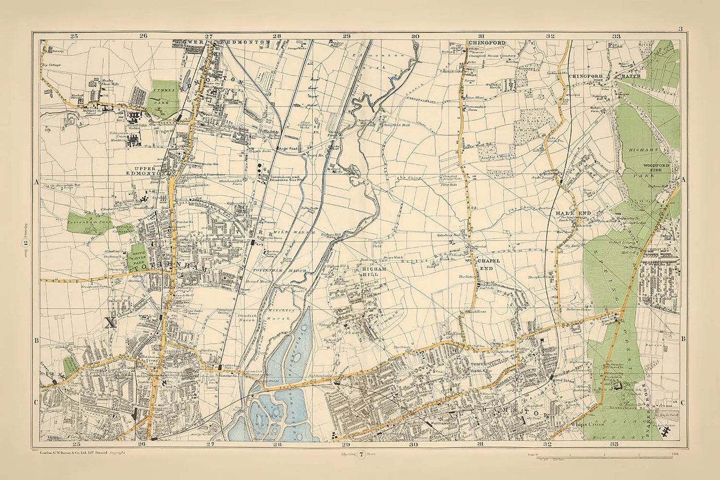 Old Map of Northeast London, 1900: Edmonton, Tottenham, Walthamstow, Reservoirs, Woodford Park