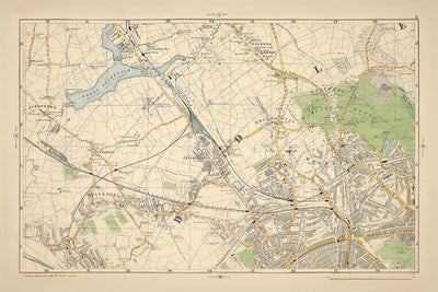 Mapa antiguo de Londres, 1900: Kingsbury, Hampstead Heath, Golders Green, Brent Reservoir, Willesden