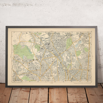Ancienne carte du centre-nord de Londres, 1900 : Hampstead Heath, Camden, Highgate, Finsbury Park, Stoke Newington 