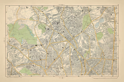 Mapa antiguo de Londres, 1900: Hampstead Heath, Camden, Highgate, Finsbury Park, Stoke Newington