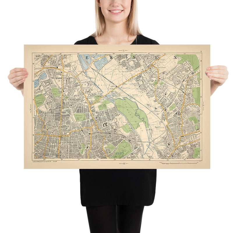 Mapa antiguo de Londres, 1900: Stamford Hill, Hackney Downs, Lea Bridge, Stratford, London Fields