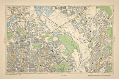 Mapa antiguo de Londres, 1900: Stamford Hill, Hackney Downs, Lea Bridge, Stratford, London Fields