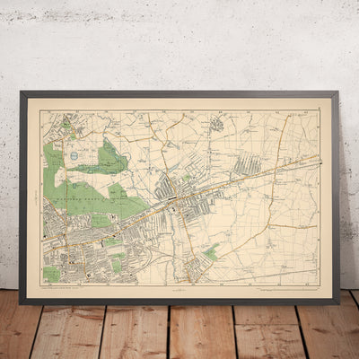 Mapa antiguo de Londres, 1900: Wanstead, Ilford, Barking, Wanstead Flats, West Ham Park