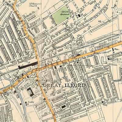 Mapa antiguo de Londres, 1900: Wanstead, Ilford, Barking, Wanstead Flats, West Ham Park