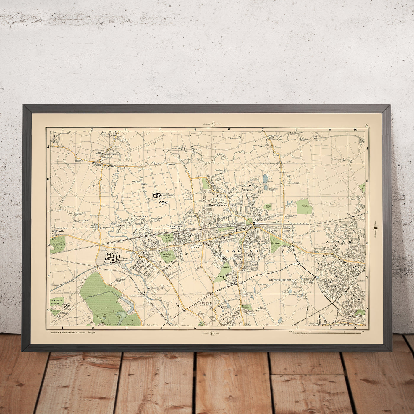 Mapa antiguo de Londres, 1900: Hanwell, Ealing, Acton, Osterley Park, Gunnersbury Park