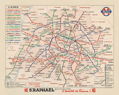 Alte Karte von Paris, 1939: Montmartre, Champs-Élysées, Bois de Boulogne, Montparnasse, Belleville