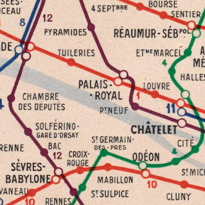 Ancienne carte de Paris, 1939 : Montmartre, Champs-Élysées, Bois de Boulogne, Montparnasse, Belleville