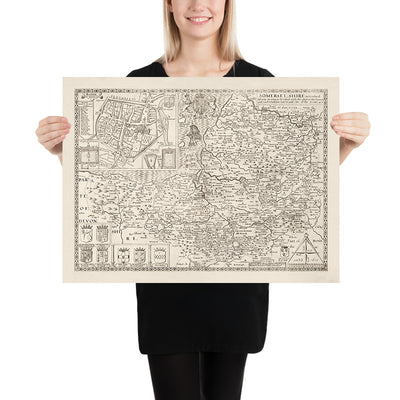 Viejo mapa de Somerset en 1611 por John Speed ​​- Bath, Portishead, Weston-Super-Mare, Taunton, Yeovil