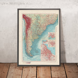 Old Map of Southern South America, 1967: Patagonia, Montevideo, Valparaiso, Santiago, Buenos Aires, and Brasilia