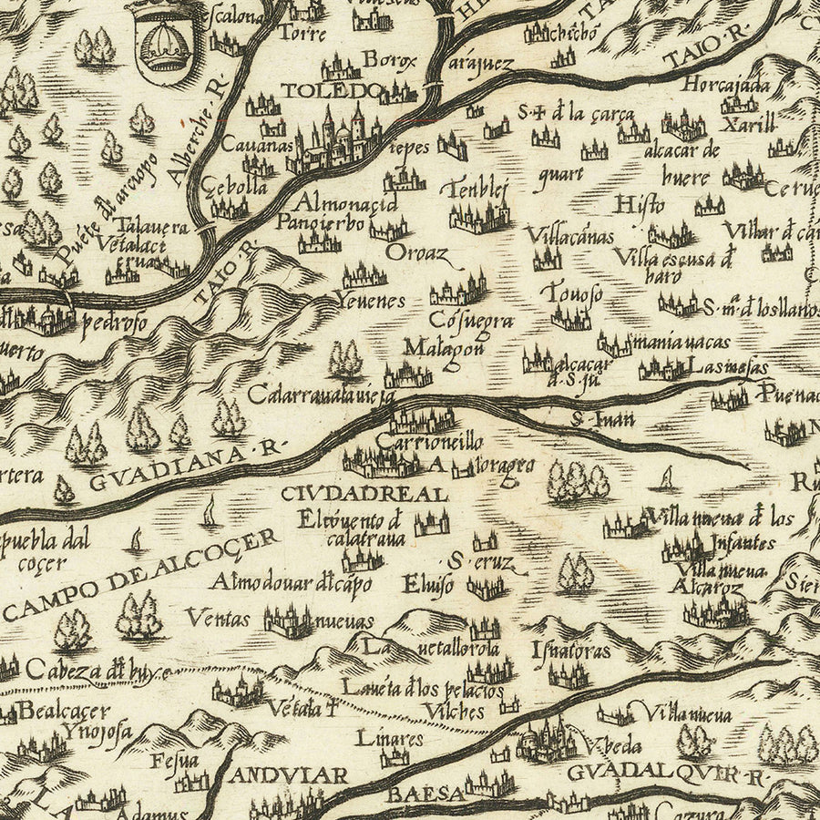 Antica Mappa Pittorica di Spagna e Portogallo di Zenoi, 1560: Pilastri d&