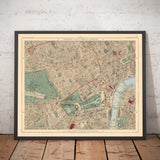 Mappa dei colori antica di Londra centrale, 1891 - Mayfair, Oxford Street, Westminster, Knightsbridge, Waterloo - W1, WC1, WC2, SW1, W2 