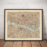 Old Colour Map of City of London, 1891 - London Bridge, St Pauls, Liverpool St, Bank, Finsbury, Southwark - EC1 EC2 EC3 EC4 E1 SE1