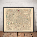 Antiguo mapa en color del sur de Londres en 1891 - Camberwell, Peckham, Walworth, Nunhead, Old Kent Road - SE5, SE17, SE15, SE1, SE16