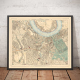 Mappa Colore Antica di Londra Sud nel 1891 - Greenwich, Deptford, New Cross, Telegraph Hill, Blackheath - SE8, SE14, SE10 SE4 SE13 
