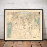Ancienne carte en couleur du sud de Londres, 1891 - Wandsworth, Wimbledon, Putney, Earlsfield, River Wandle - SW15, SW18, SW19
