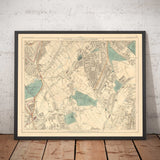 Mappa dei colori antica del sud di Londra nel 1891 - Dulwich, Peckham Rye, Herne Hill, Forest Hill - SE24, SE22, SE21, SE23 