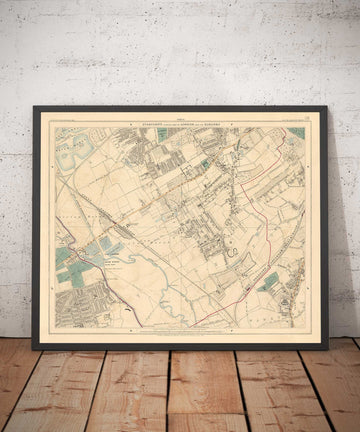 Mappa Colore Antica del Nord Est di Londra, 1891 - Walthamstow, Leyton, Wanstead, Leytonstone, Lea - E5, E10, E11, E17 